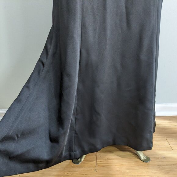 Maxi Dress Evening Gown Satin Sheer Beaded Mermaid Prom Formal Beaded Black 10 - Picture 7 of 11